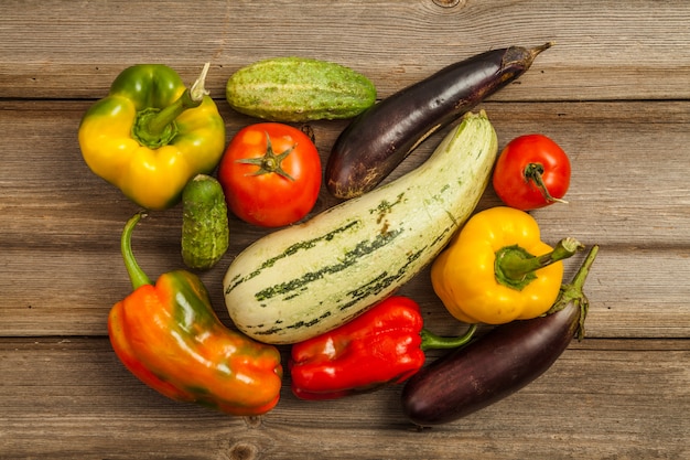 fresh colourful Vegetables on wood table