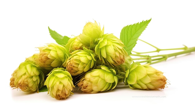 Fresh cones of hops and wheat isolated on a white background