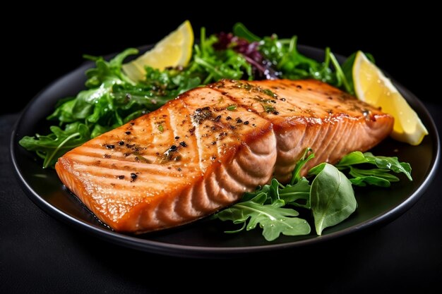 Fresh Cooked Delicious Salmon Steak Mediterranean Flavors and Healthy Delight Generative Ai