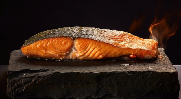 fresh cooked salmon on a slate