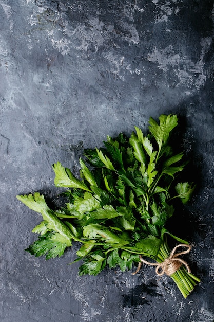 Fresh coriander on a dark texture