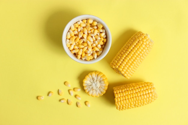 Fresh corn closeup on the table closeup