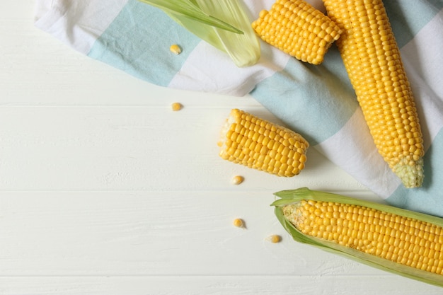 Fresh corn closeup on the table closeup