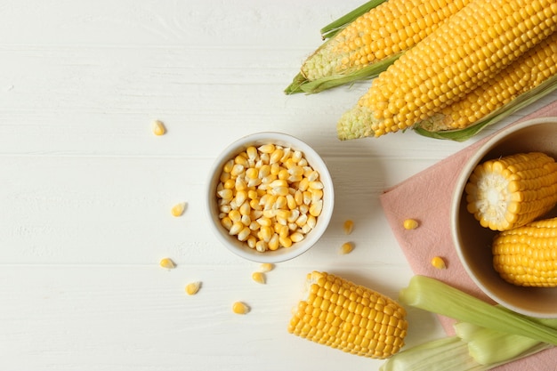 Fresh corn closeup on the table closeup