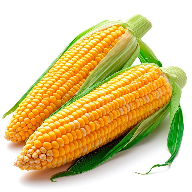 Fresh corn cobs on white isolated background AI generated image