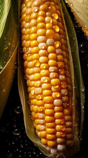 Fresh Corn seamless background adorned with glistening droplets of water Top down view generat ai