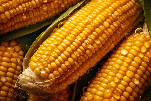 Fresh Corn seamless background adorned with glistening droplets of water