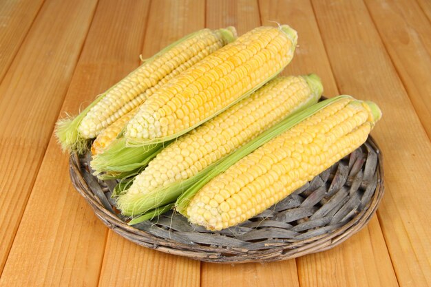 Fresh corn vegetable on wooden table