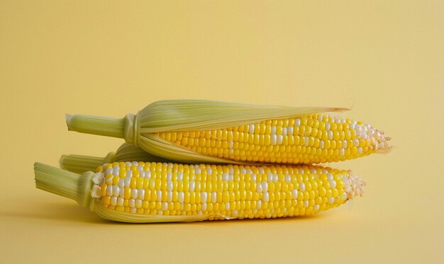 Fresh corncobs or corn ears isolated on yellow background