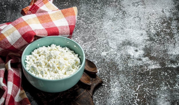 Fresh cottage cheese in a bowl.