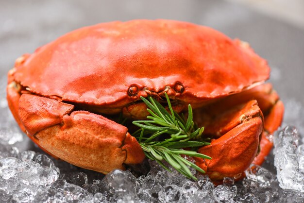 Fresh crab with rosemary on ice