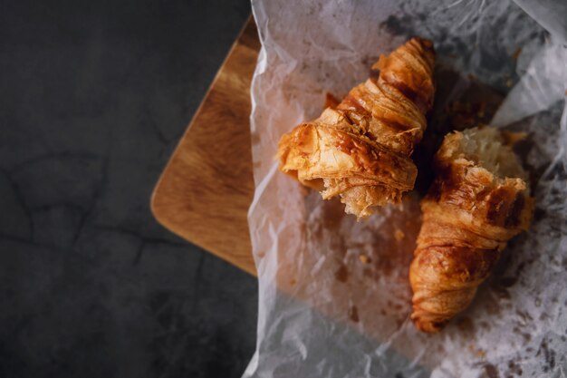 Fresh Croissant Lay on the Cement Table