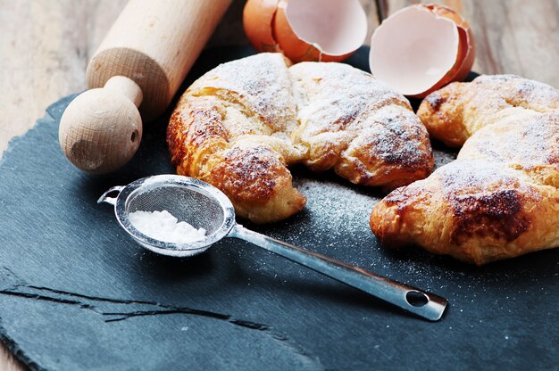 Fresh croissant on the table