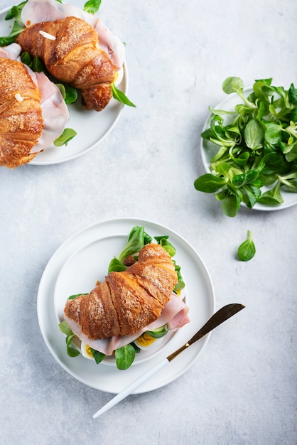 Fresh croissant with green salad