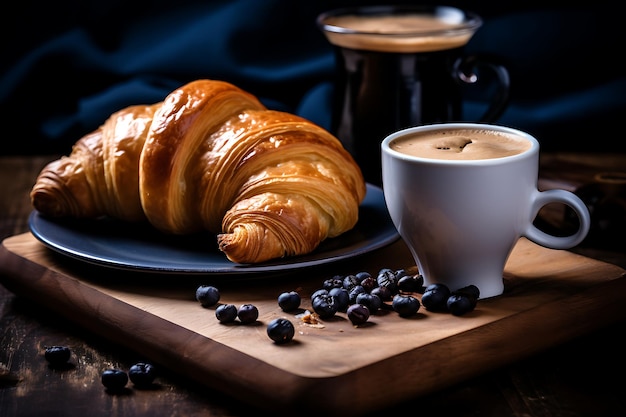 Fresh croissants and coffee a sweet breakfast treat generated