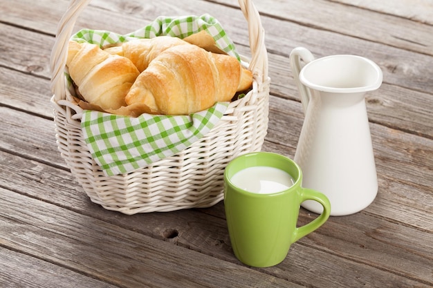 Fresh croissants and milk