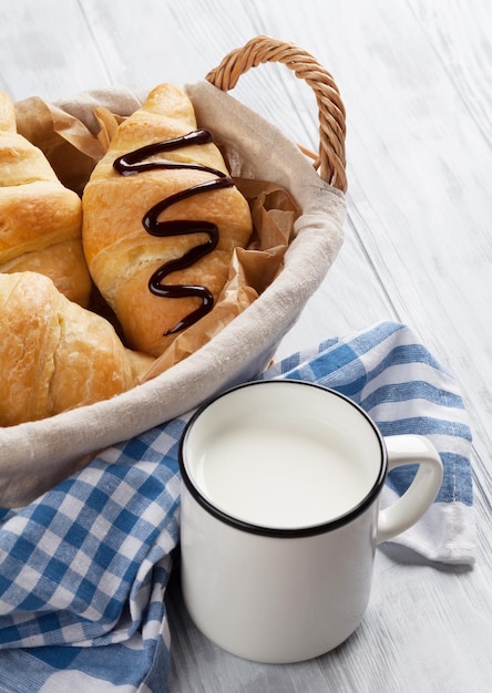 Fresh croissants and milk