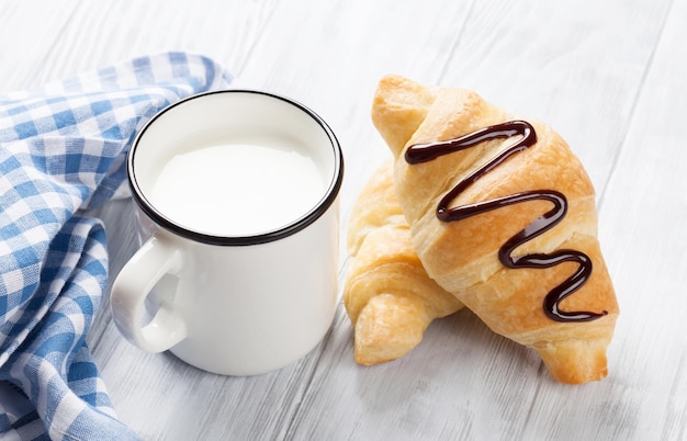 Fresh croissants and milk