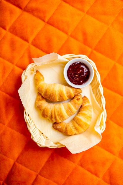 Fresh croissants with chocolate