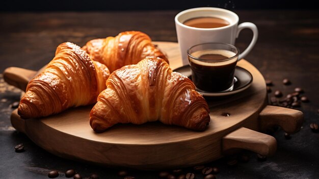 Fresh croissants with coffee