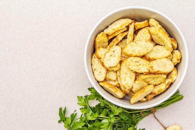 Fresh croutons for hot autumn cream soups