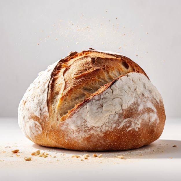 Fresh crusty bread on a light white background Generative AI