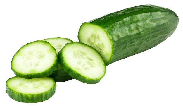 Fresh cucumber, chopped cucumber, isolated on white.