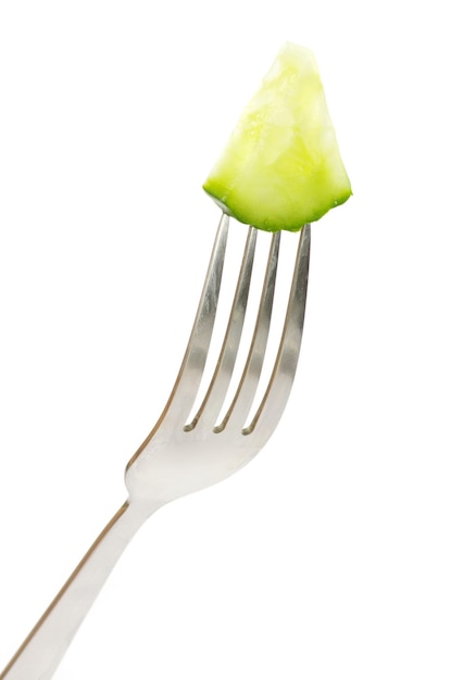 Fresh cucumber on a fork