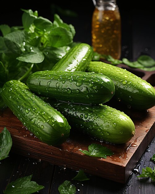 Fresh Cucumber with Water Droplets Generative AI