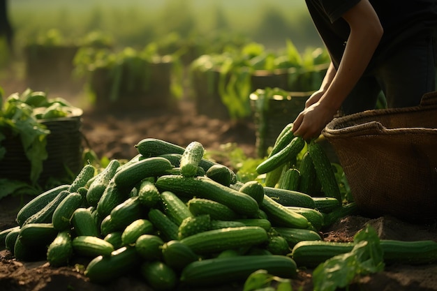 Fresh cucumbers in male hands