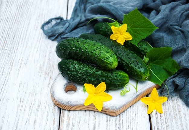 Fresh cucumbers on a table