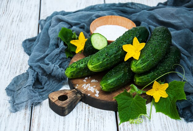 Fresh cucumbers on a table