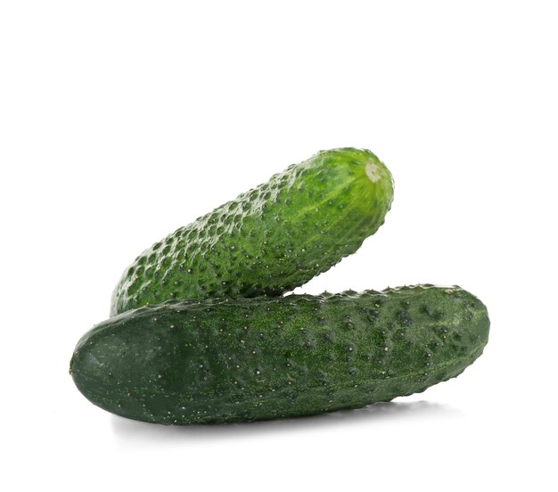 Fresh cucumbers on white background