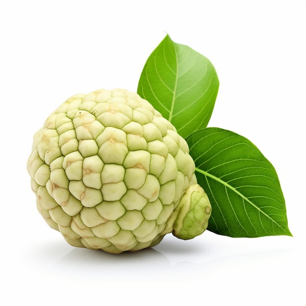 Fresh Custard Apple with leaf on white background