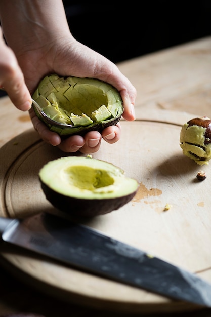 Fresh cut avocado in the kitchen