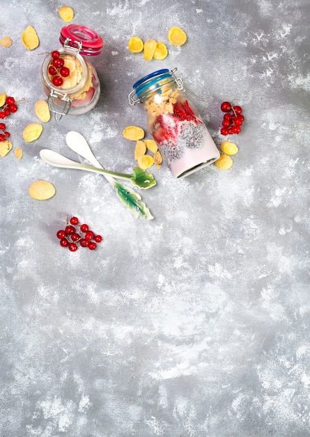 Fresh cut fruit in crystal jars 