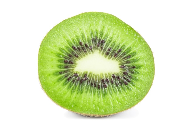 Fresh cut green kiwi fruit isolated on white