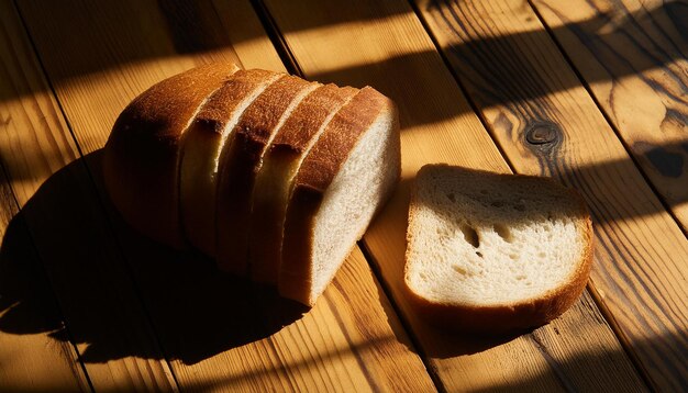 木製のテーブルの上に新鮮に切られたパン 美味しいパン 自家製のパン屋 焼き物 トップビュー