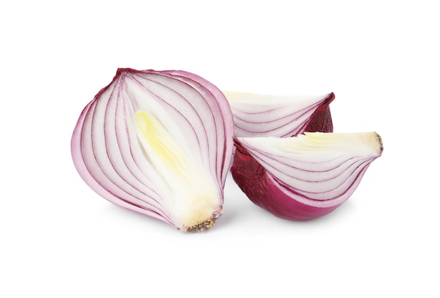 Fresh cut red onion isolated on white