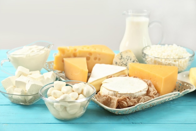 Fresh dairy products on table