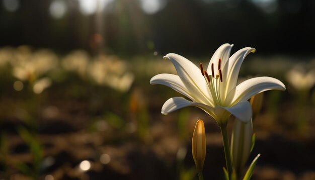 人工知能によって生成された正式な庭園の牧草地に咲く新鮮なデイジーの花