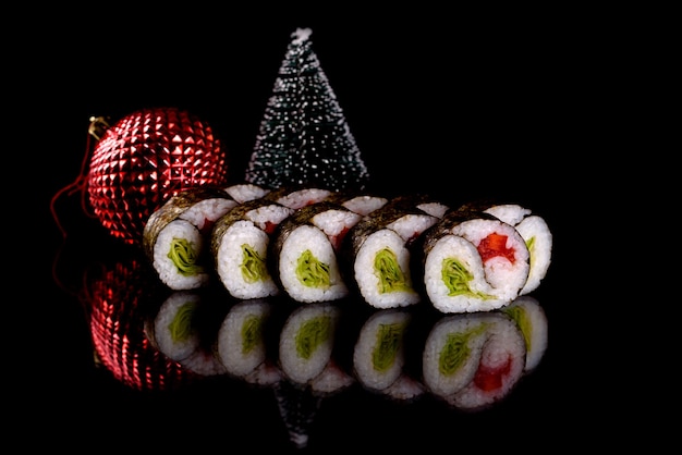 Fresh delicious beautiful sushi rolls isolated