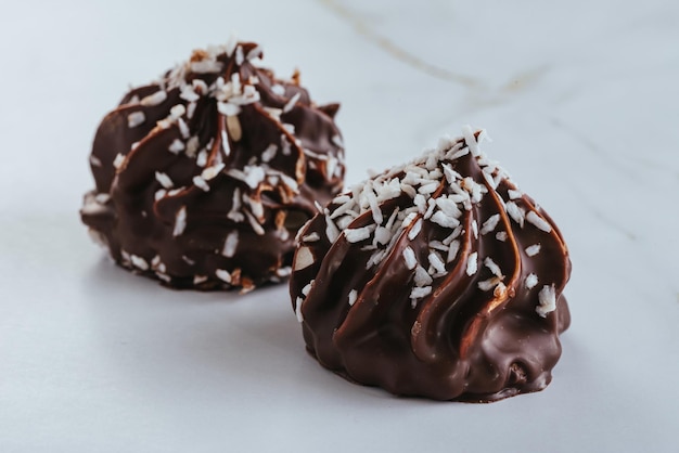 Fresh delicious desserts on a light background