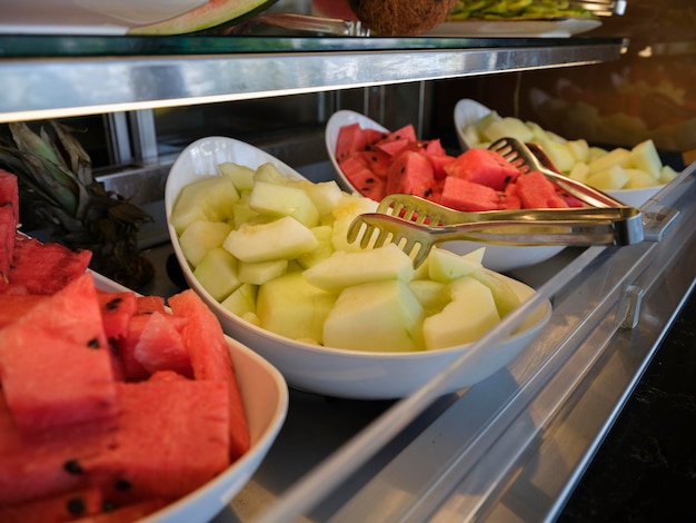 Fresh and delicious fruits at the hotel buffet