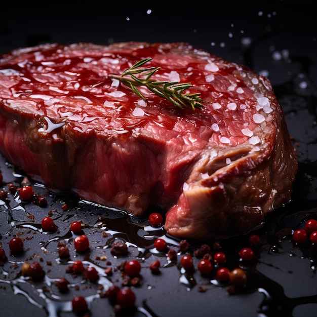 fresh and delicious grilled beef steak on a black background