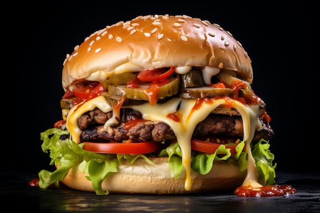 Свежий и вкусный гамбургер с вкусными ингредиентами