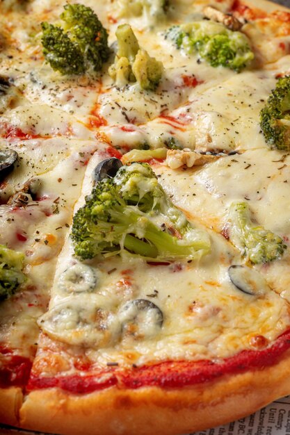 Fresh delicious Italian pizza on a gray stone table background