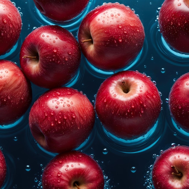 Fresh delicious red apples with water drops on them