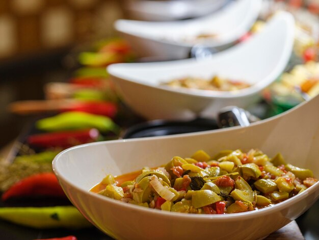 Fresh and delicious salads at the hotel buffet