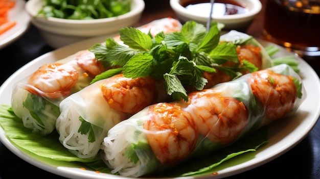 Photo fresh and delicious vietnamese summer rolls with shrimp